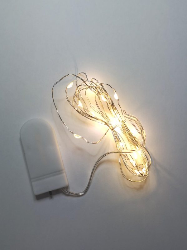 20 Warm-White Silver Wire LED Battery Timer Light-Indoor