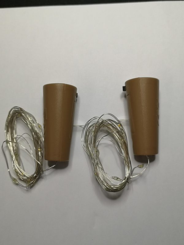 Bottle Cork Lights-Silver Wire 20 LED WW Battery Pack of 2